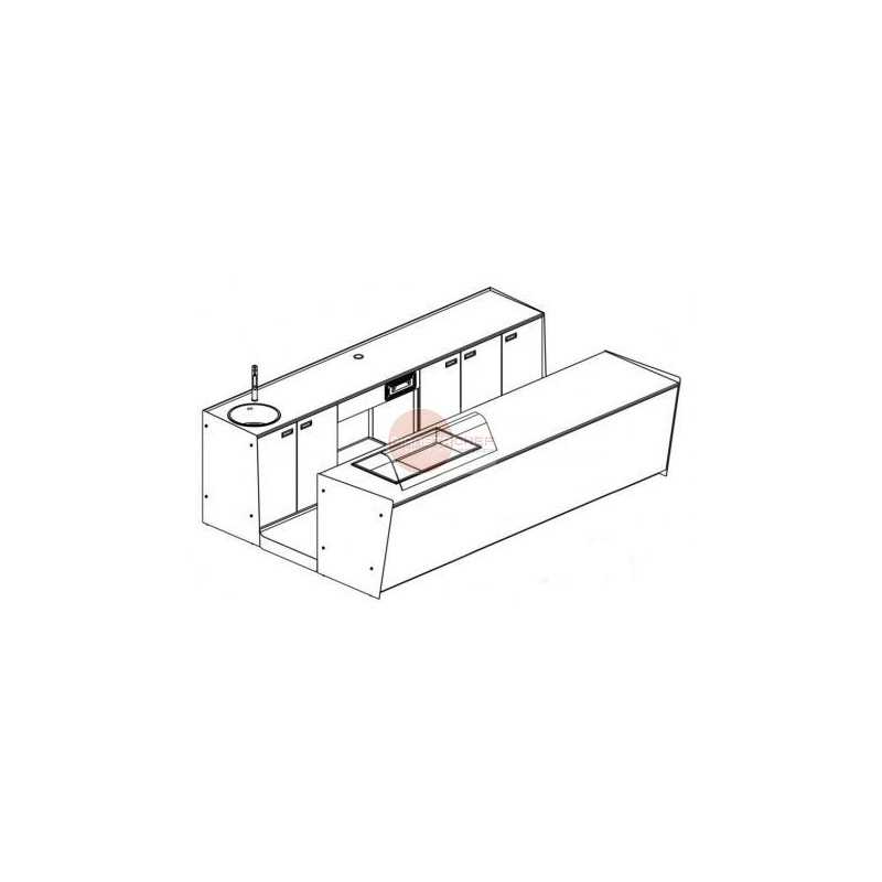 Banco Bar Refrigerato Con Retrobanco Neutro Pedana E Vetrina Drop