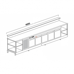 bancone bar lunghezza 4 mt con cella frigo e vetrina refrigerata